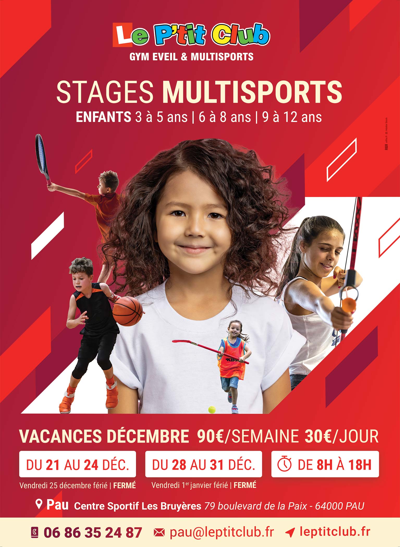 Affiche stages vacances décembre 2020 Le P'tit Club Pau