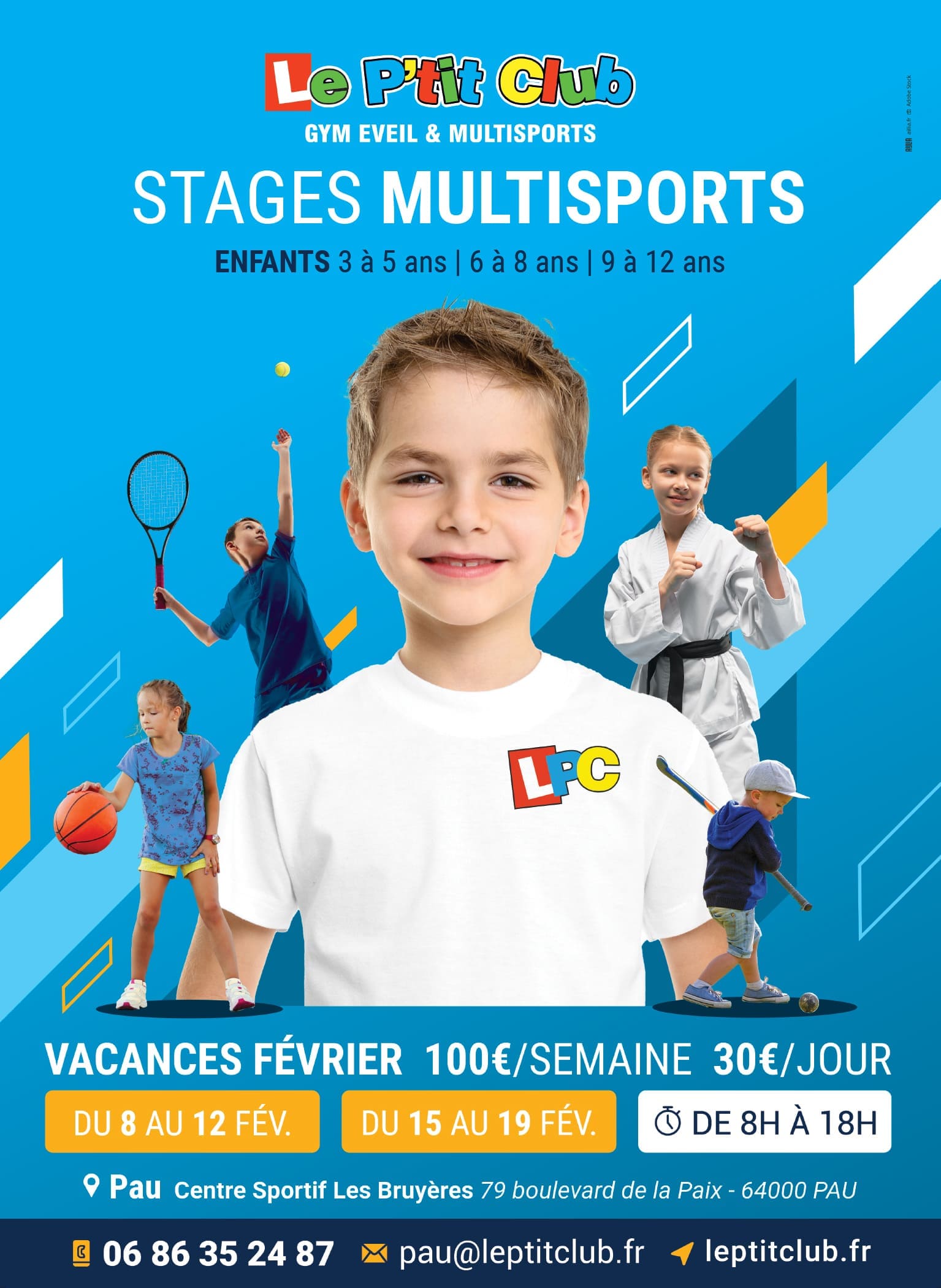 Affiche stages vacances février 2021 Le P'tit Club Pau