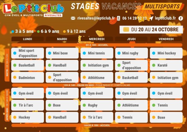 Planning 1 stages vacances de la Toussaint 2025 Le P'tit Club Rivesaltes