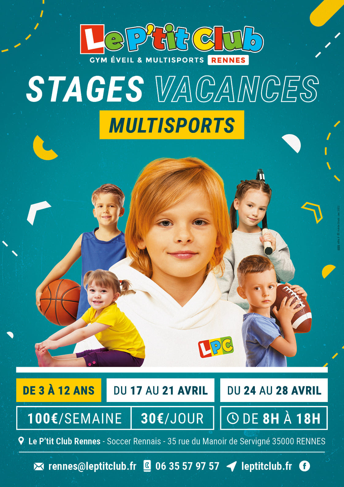 Affiche stages vacances de Pâques 2023 Le P'tit Club Rennes