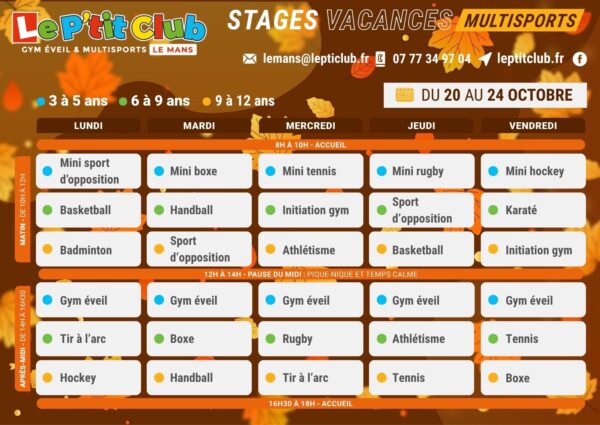 Planning 1 stages vacances de la Toussaint 2025 Le P'tit Club Le Mans