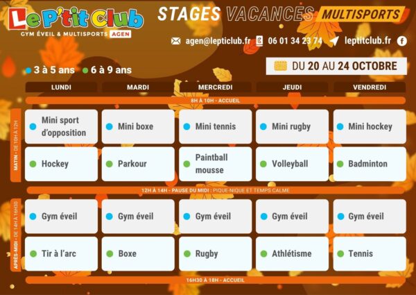 Planning 1 stages vacances de la Toussaint 2025 Le P'tit Club Agen