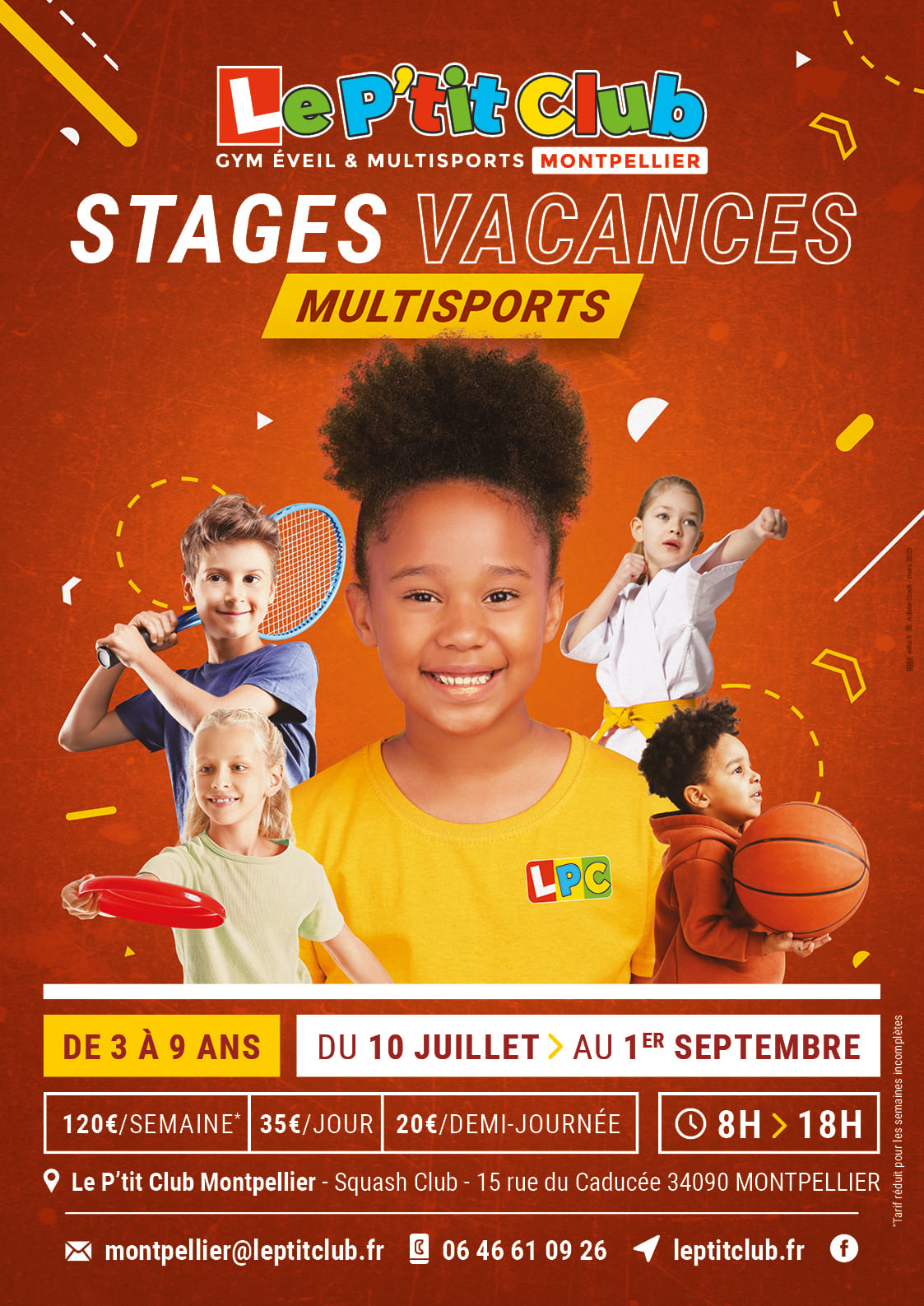 Affiche stages vacances d'été 2023 Le P'tit Club Montpellier