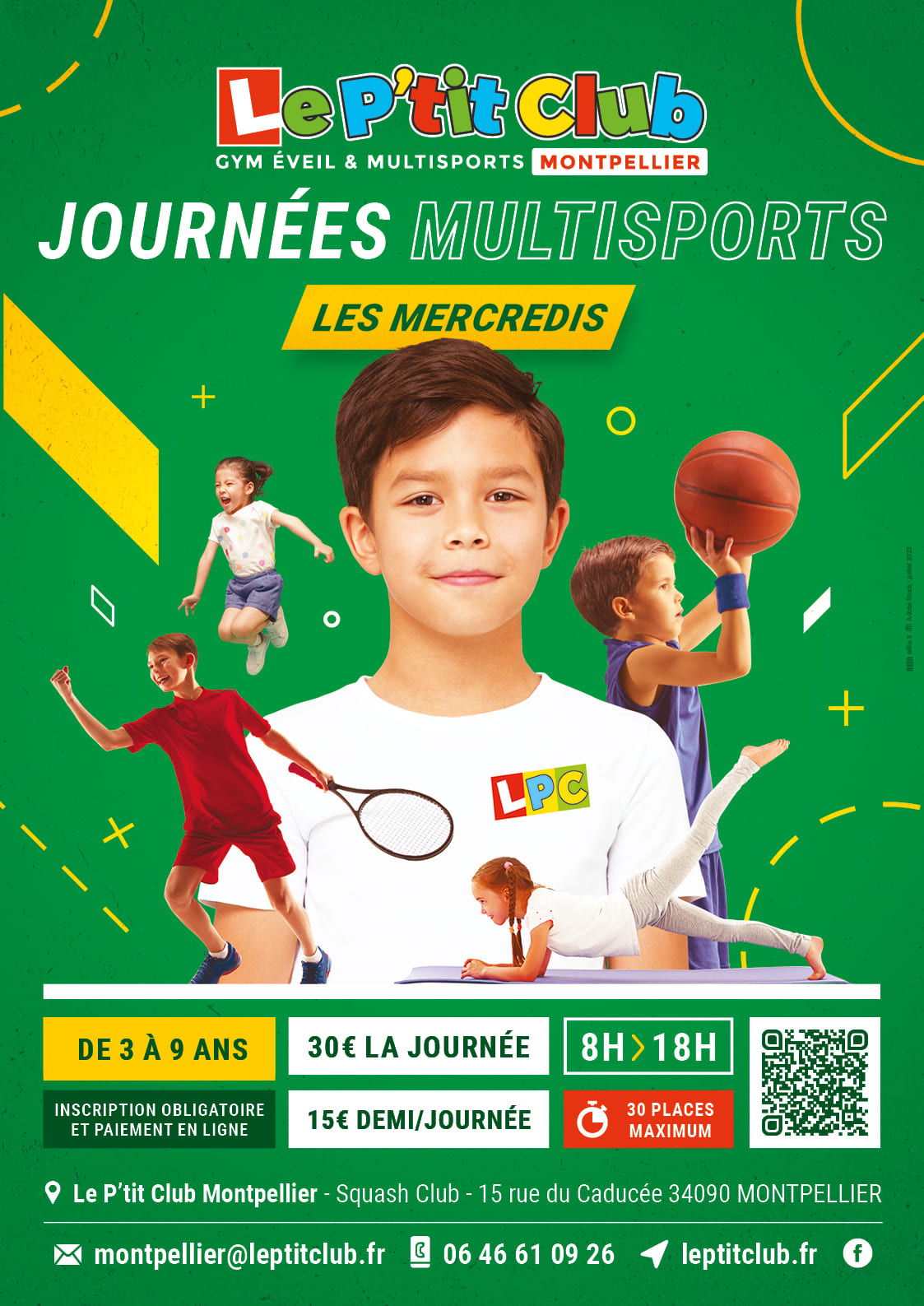 Affiche journées multiports du mercredi 2023 Le P'tit Club Montpellier