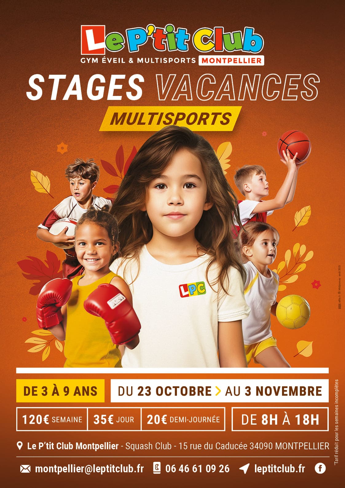 Affiche stages vacances de la Toussaint 2023 Le P'tit Club Montpellier