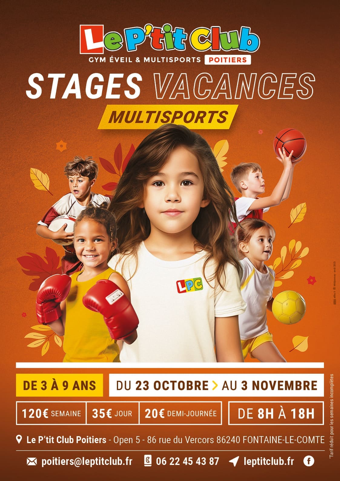 Affiche stages vacances de la Toussaint 2023 Le P'tit Club Poitiers