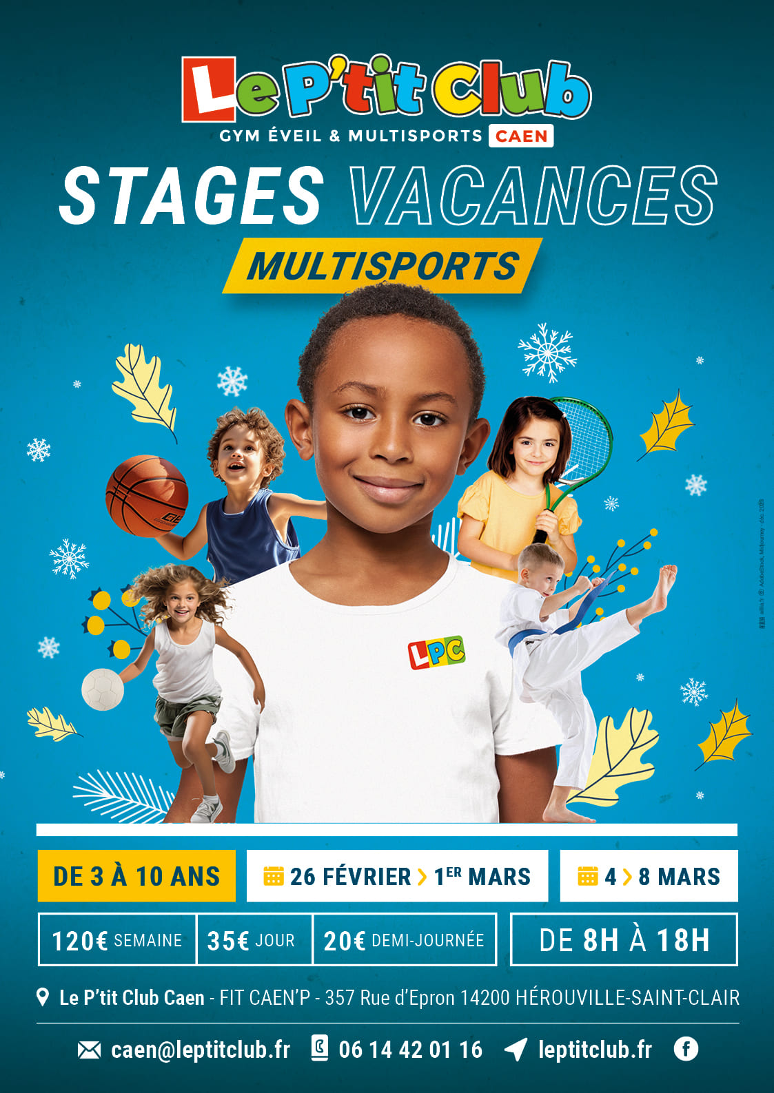 Affiche stages vacances d'hiver 2024 Le P'tit Club Caen