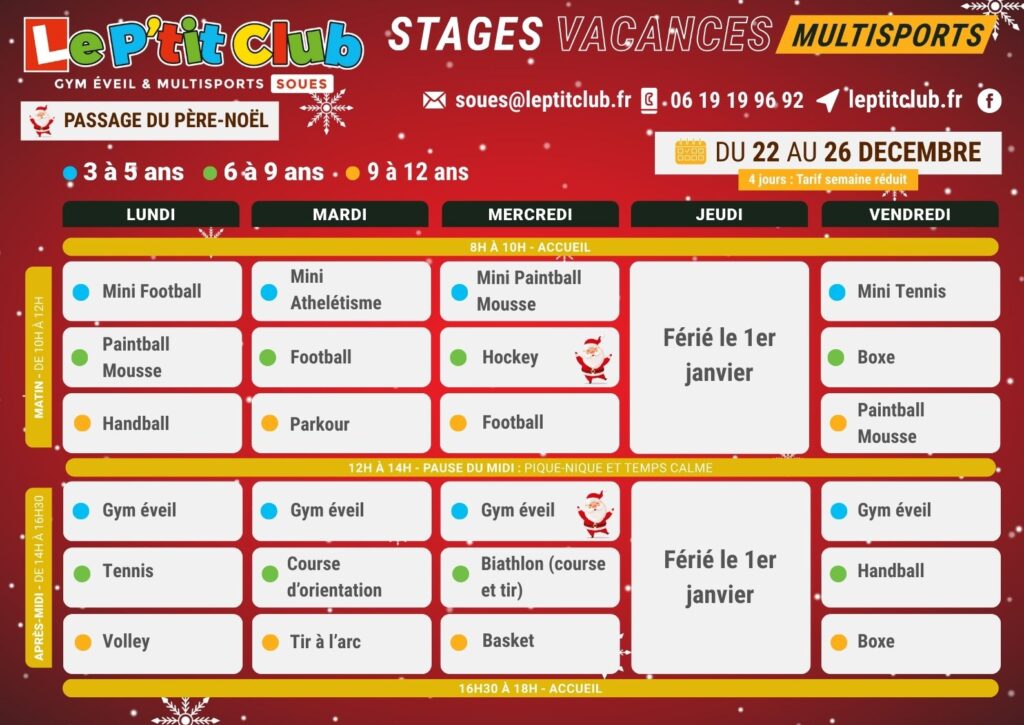 Planning 1 stages vacances de la Noël 2025 Le P'tit Club Soues