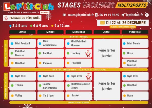 Planning 1 stages vacances de la Noël 2025 Le P'tit Club Soues