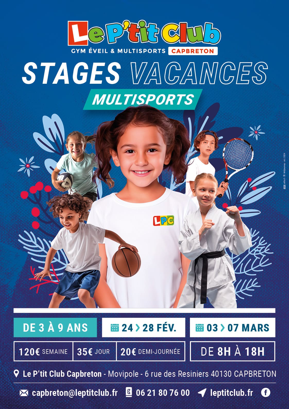 Affiche stages vacances d'hiver 2025 Le P'tit Club Capbreton