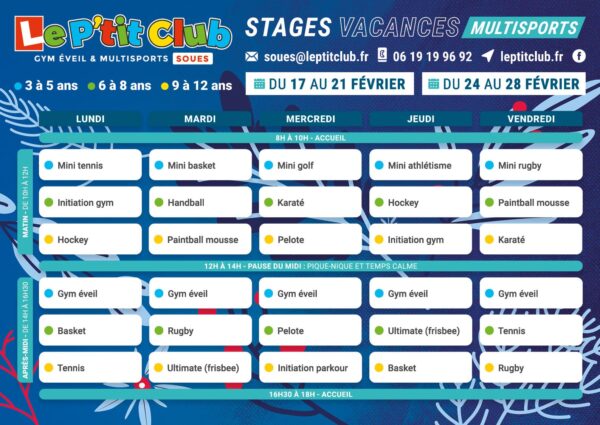 Planning stages vacances d'hiver 2025 Le P'tit Club Soues