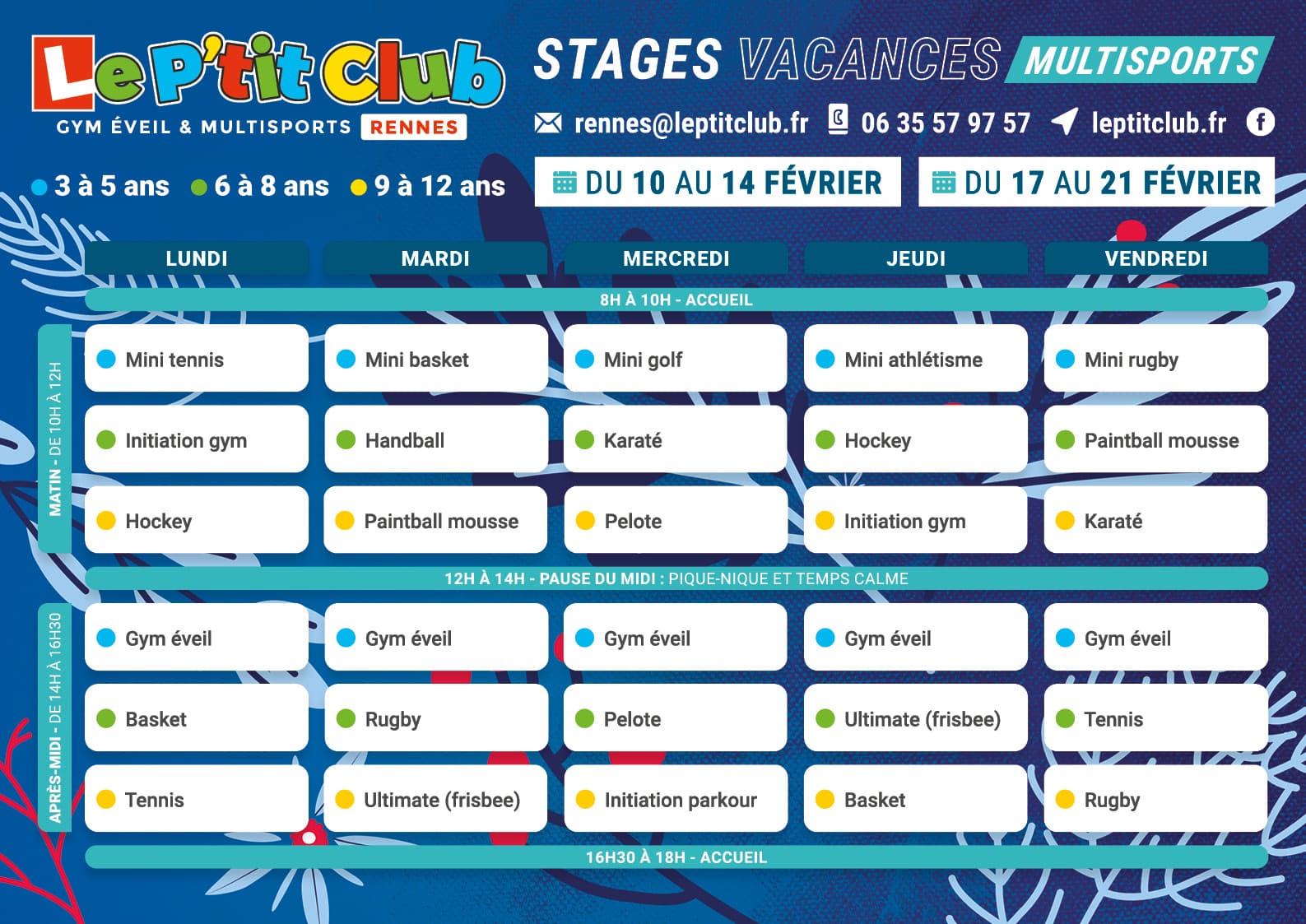 Planning stages vacances d'hiver 2025 Le P'tit Club Rennes