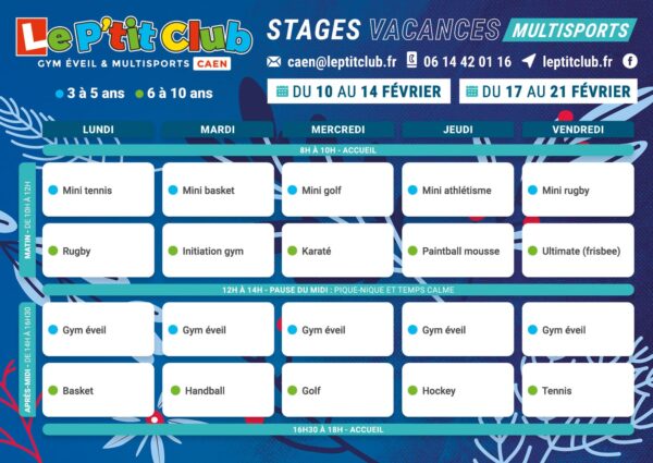 Planning stages vacances d'hiver 2025 Le P'tit Club Caen