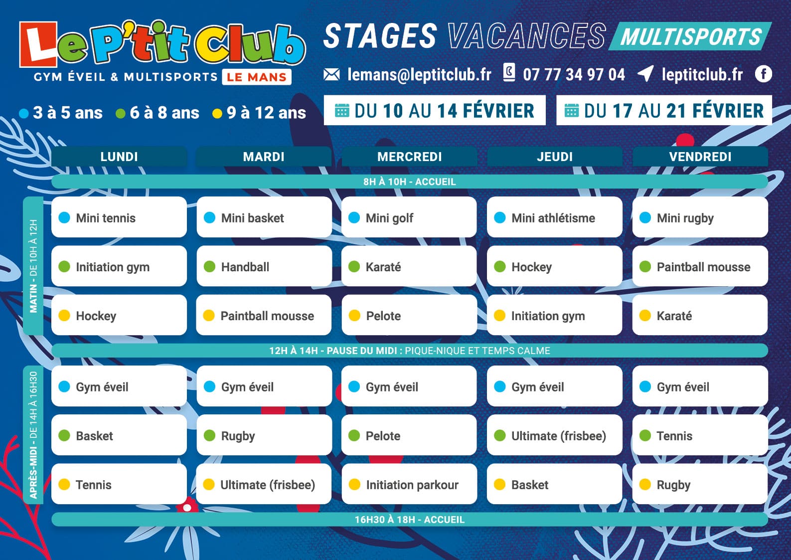 Planning stages vacances d'hiver 2025 Le P'tit Club Le Mans