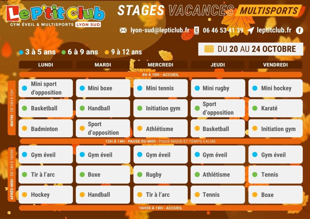 Planning 1 stages vacances de la Toussaint 2025 Le P'tit Club Lyon Sud