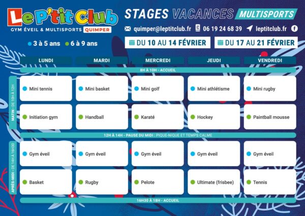 Planning stages vacances d'hiver 2025 Le P'tit Club Quimper