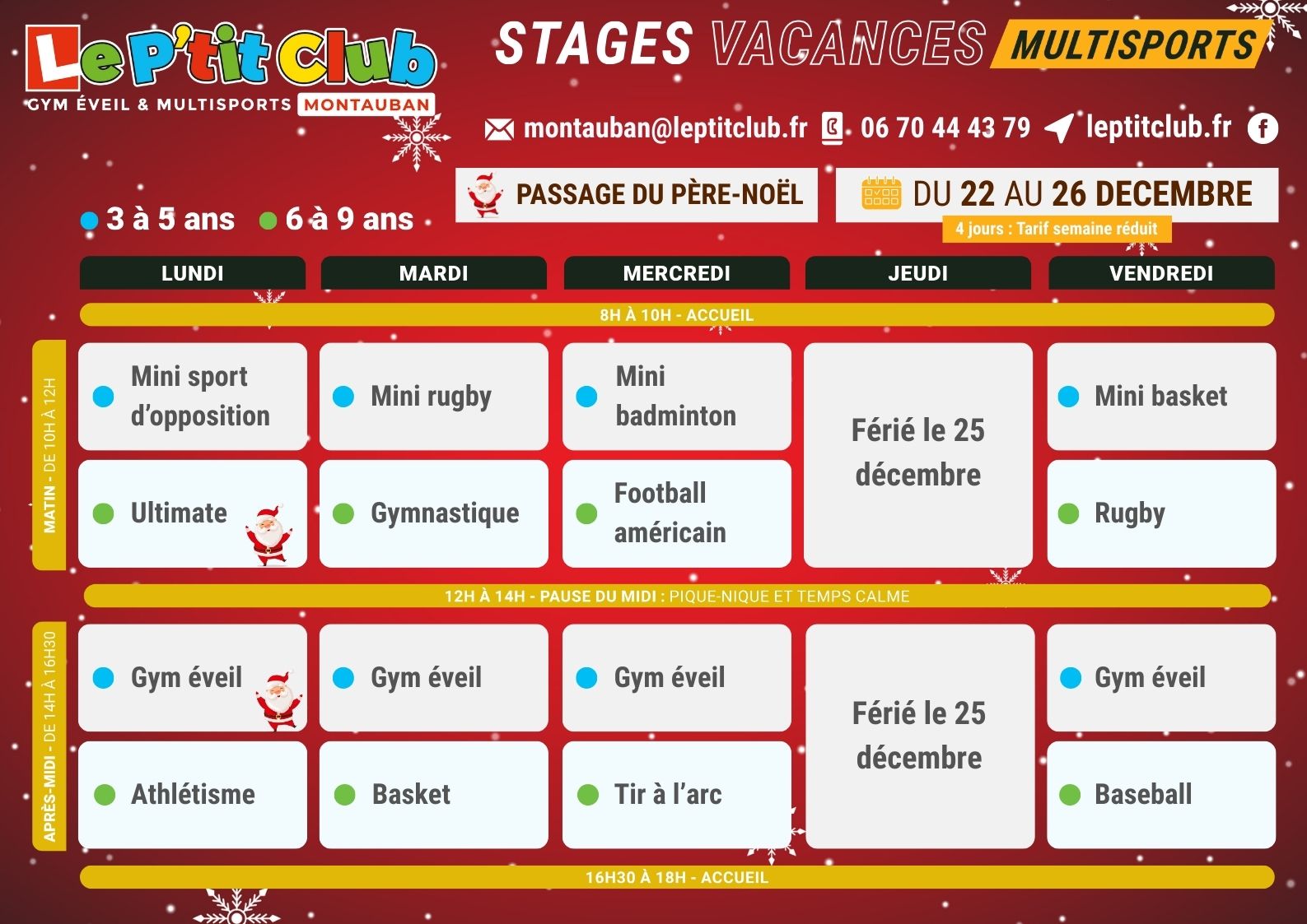 Planning 1 stages vacances de la Noël 2025 Le P'tit Club Montauban