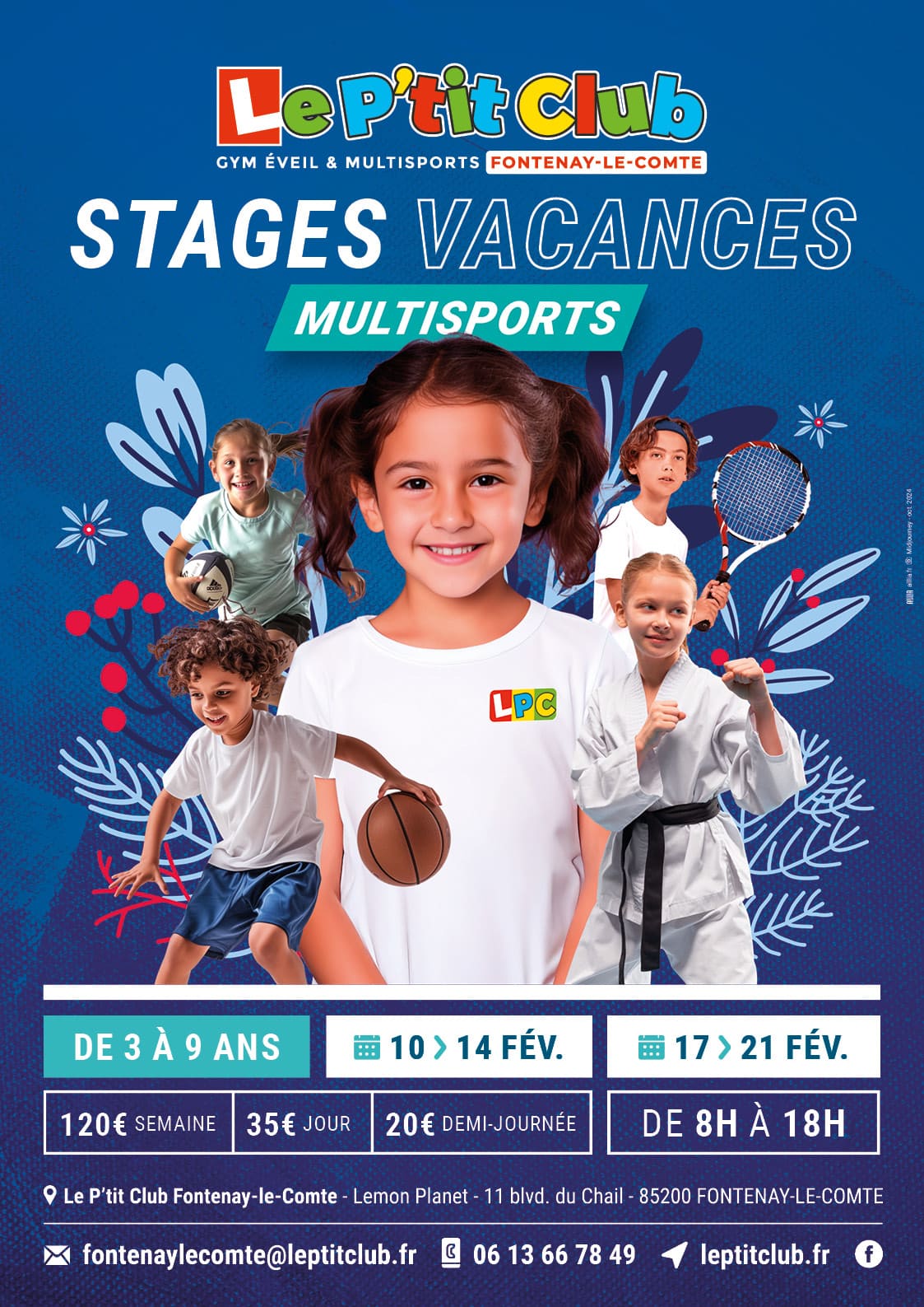 Affiche stages vacances d'hiver 2025 Le P'tit Club Fontenay-Le-Comte