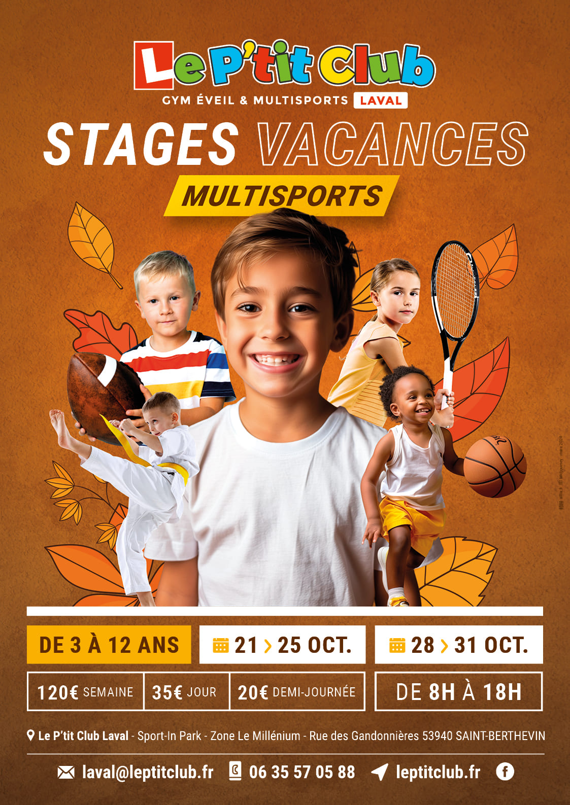 Affiche stages vacances de la Toussaint 2024 Le P'tit Club Laval