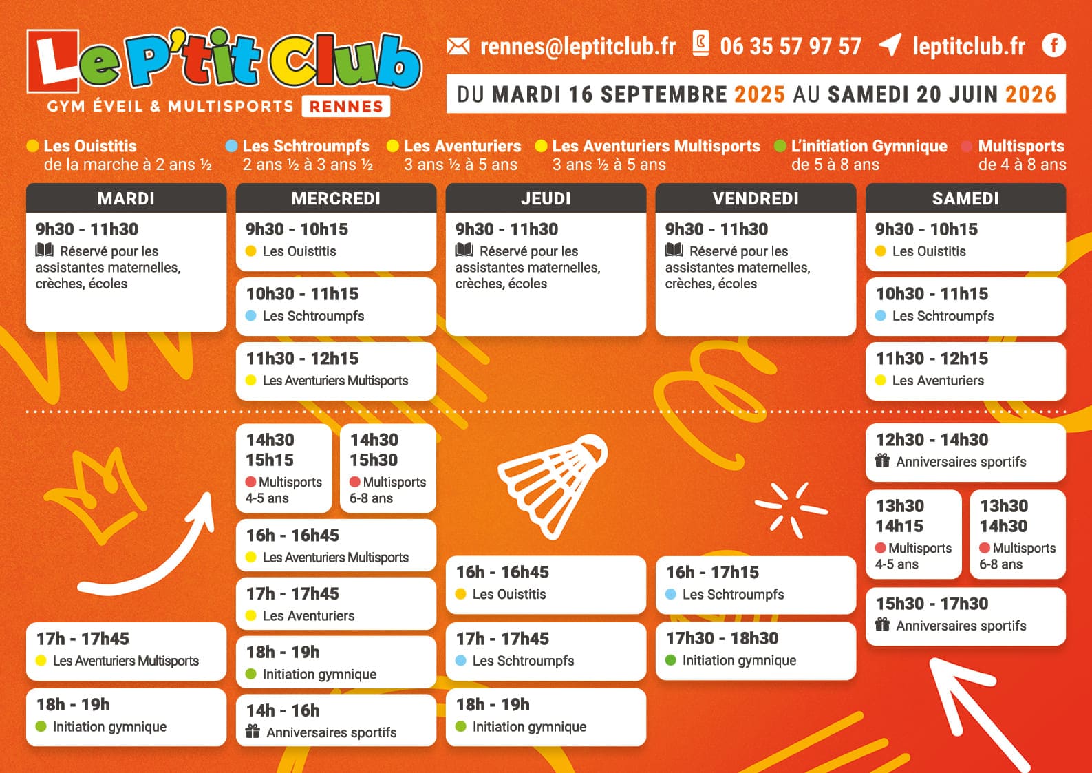 Planning Le P'tit Club Rennes 2025-2026