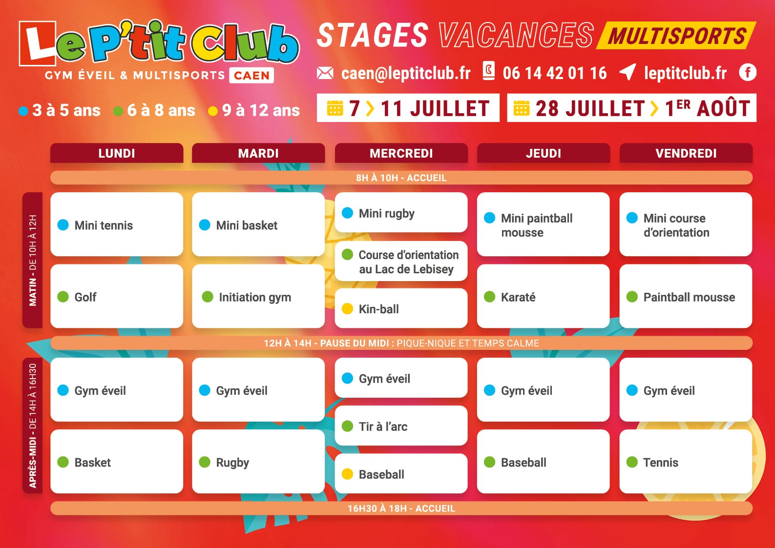 Planning 1 stages vacances d'été 2025 Le P'tit Club Caen