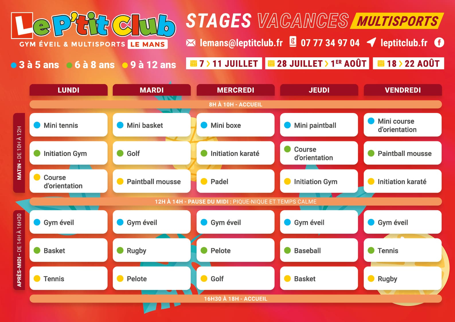 Planning 1 stages vacances d'été 2025 Le P'tit Club Le Mans