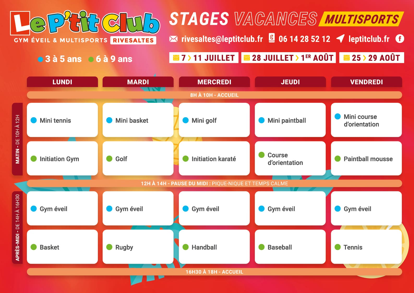 Planning 1 stages vacances d'été 2025 Le P'tit Club Rivesaltes