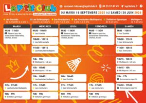Planning Le P'tit Club Castanet-Tolosan 2025-2026