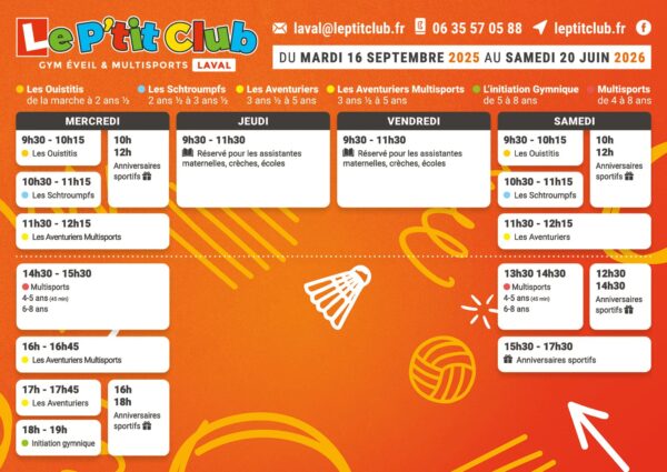Planning Le P'tit Club Laval 2025-2026