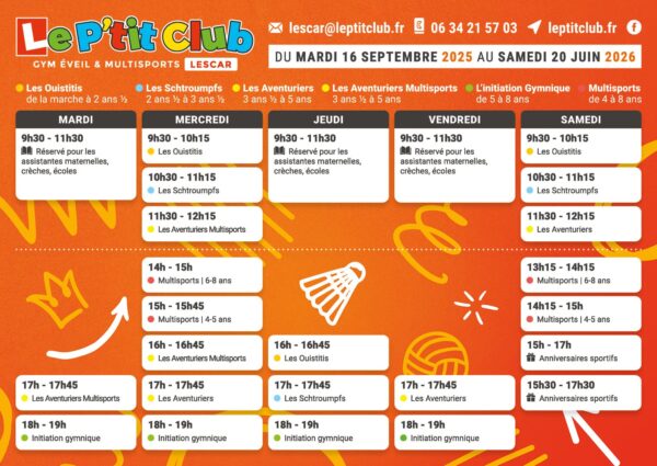 Planning Le P'tit Club Lescar 2025-2026
