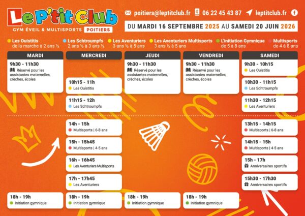 Planning Le P'tit Club Poitiers 2025-2026