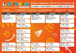 Planning Le P'tit Club Toulouse Sud 2025-2026