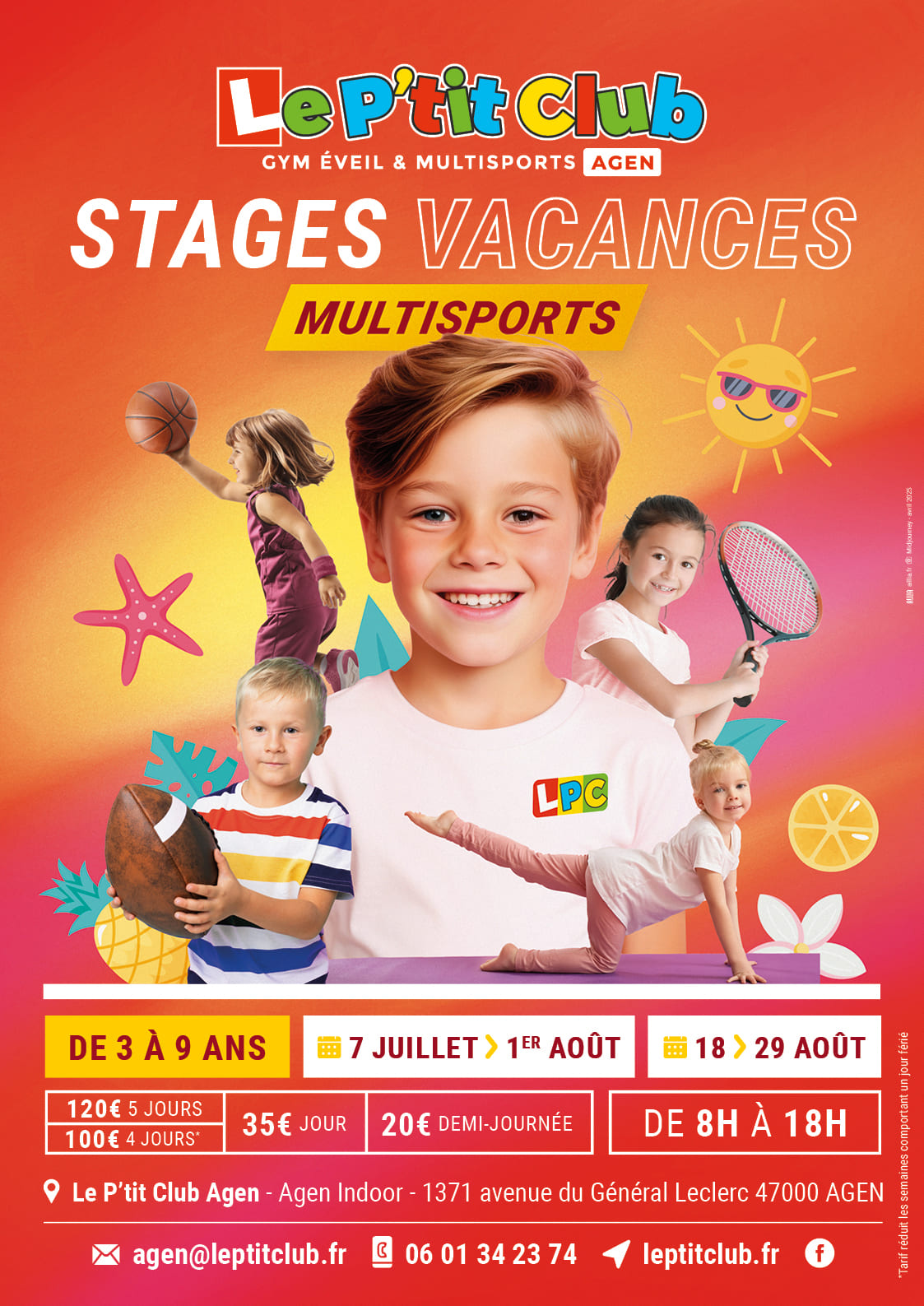 Affiche stages vacances d'été 2025 Le P'tit Club Agen