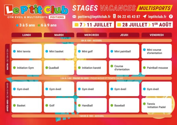 Planning 1 stages vacances d'été 2025 Le P'tit Club Poitiers