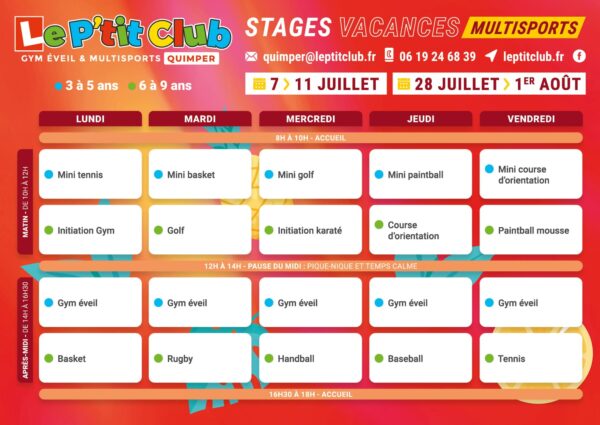 Planning 1 stages vacances d'été 2025 Le P'tit Club Quimper