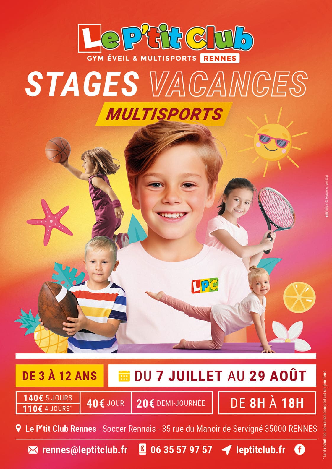 Affiche stages vacances d'été 2025 Le P'tit Club Rennes