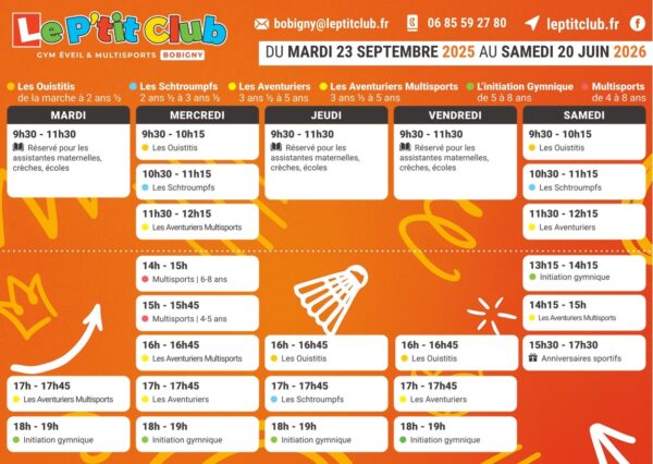 Planning Le P'tit Club Bobigny 2025-2026