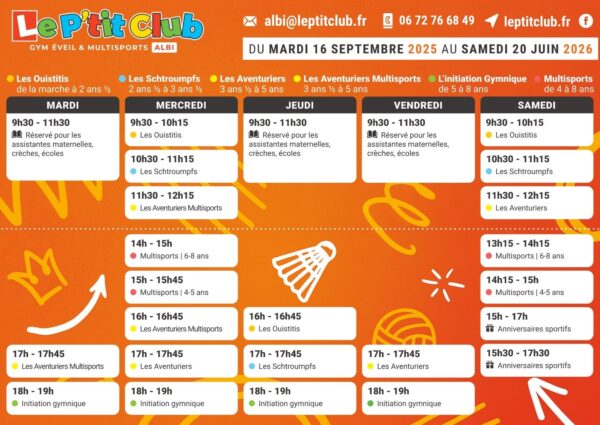 Planning Le P'tit Club d'Albi 2025-2026