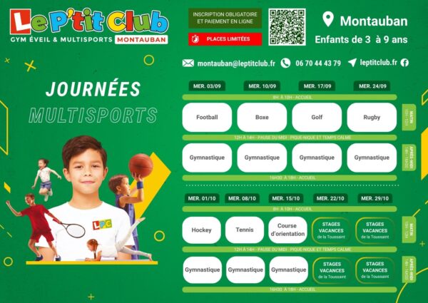 Planning journées multisports du mercredi septembre-octobre 2025 Le P'tit Club Montauban
