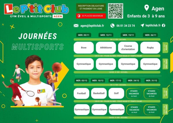 Planning journées multisports du mercredi novembre-decembre 2025 Le P'tit Club Agen
