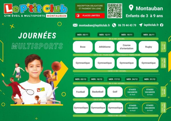 Planning journées multisports du mercredi novembre-décembre 2025 Le P'tit Club Montauban