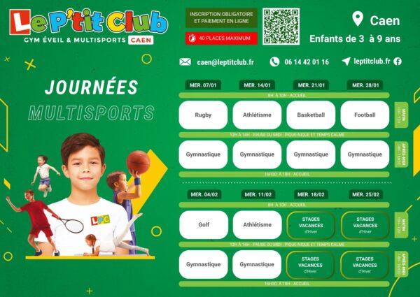 Planning journées multisports du mercredi janvier février 2026 Le P'tit Club Caen
