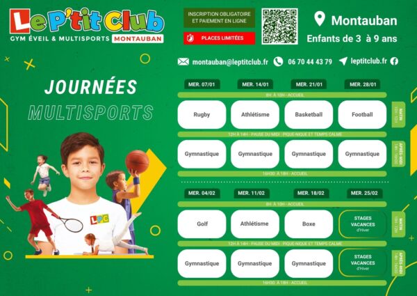 Planning journées multisports du mercredi janvier-février 2026 Le P'tit Club Montauban