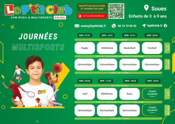 Planning journées multisports du mercredi janvier-février 2026 Le P'tit Club Soues
