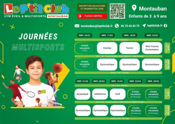 Planning journées multisports du mercredi mars-avril 2026 Le P'tit Club Montauban