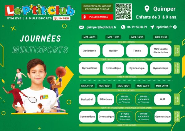 Planning journées multisports du mercredi mars-avril 2026 Le P'tit Club Quimper