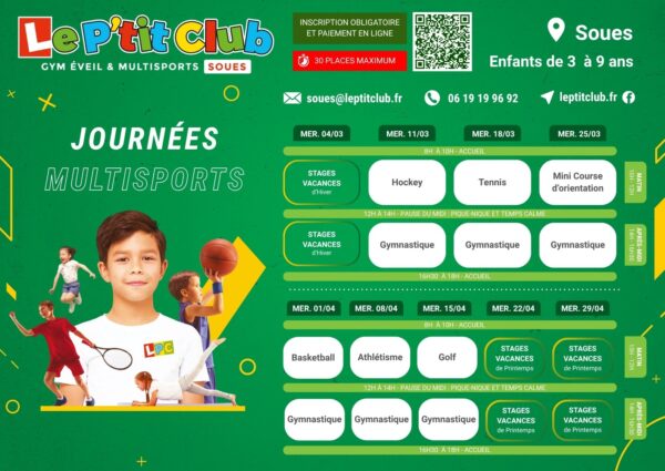 Planning journées multisports du mercredi mars-avril 2026 Le P'tit Club Soues
