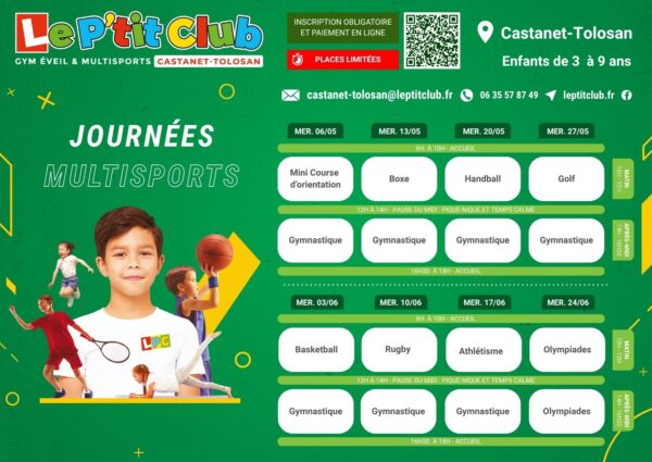 Planning journées multisports du mercredi mai-juin 2026 Le P'tit Club Castanet-Tolosan