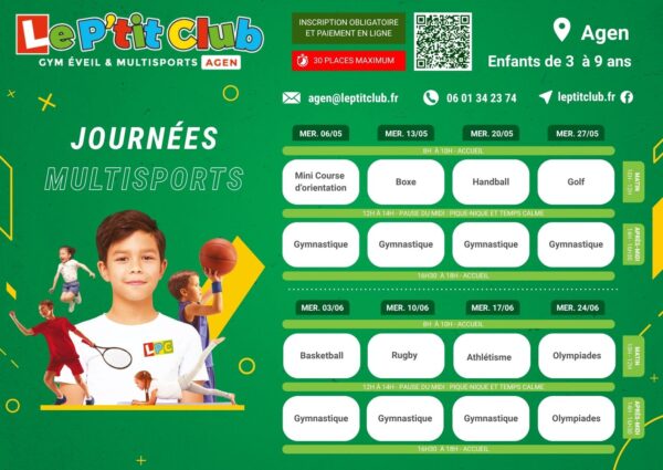 Planning journées multisports du mercredi mai-juin 2026 Le P'tit Club Agen