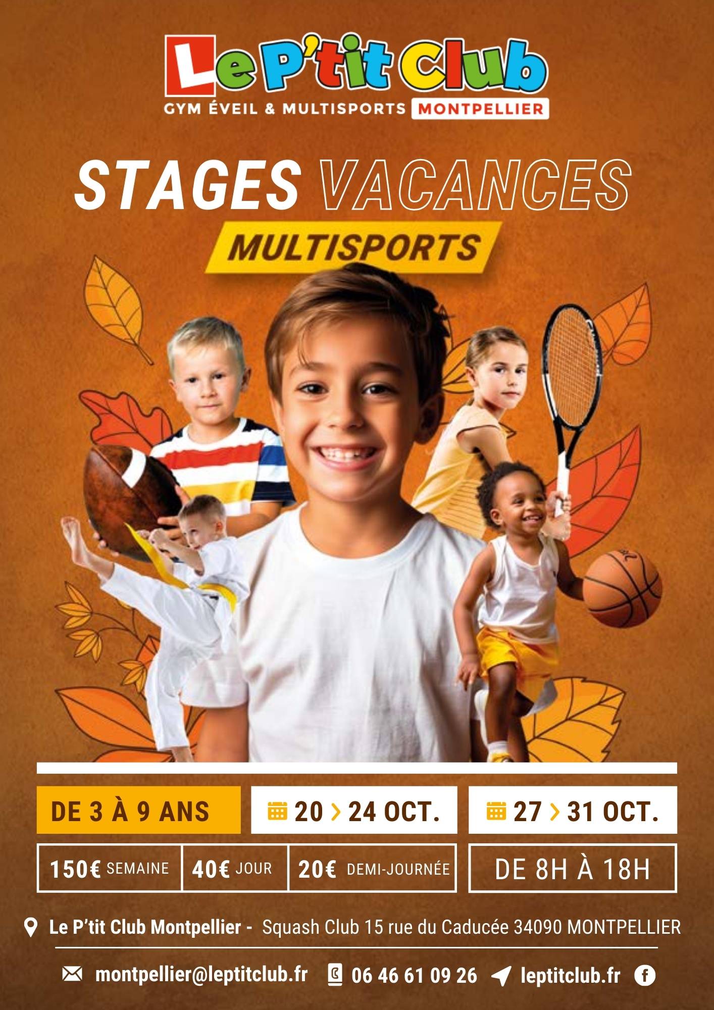 Affiche stages vacances d'octobre 2025 Le P'tit Club Montpellier